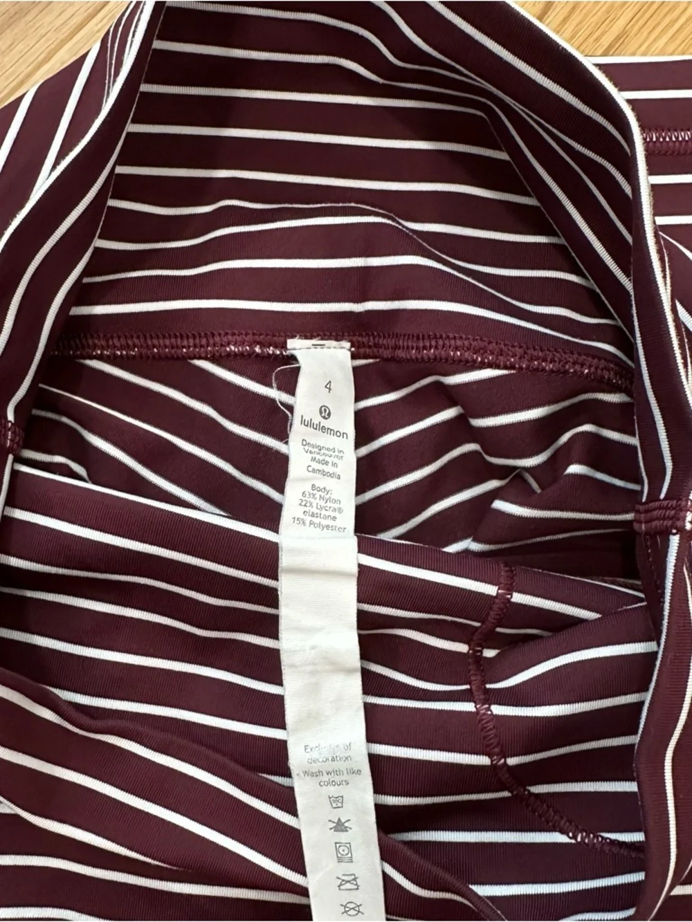 Lululemon Wunder Under Crop High-Rise Burgundy Maroon White Stripes Size 4